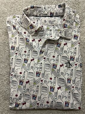 Original Penguin White Polo with Whiskey & Cherry Print